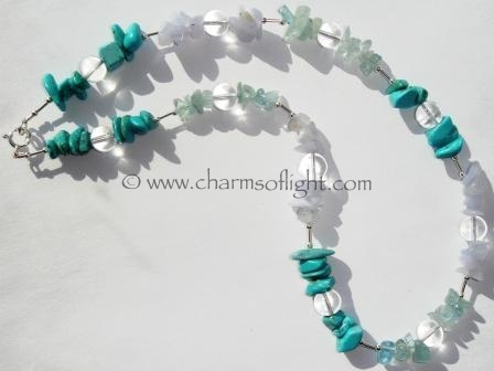 Throat Chakra Necklace with Aquamarine, Blue Lace Agate, Turquoise & Clear Quartz